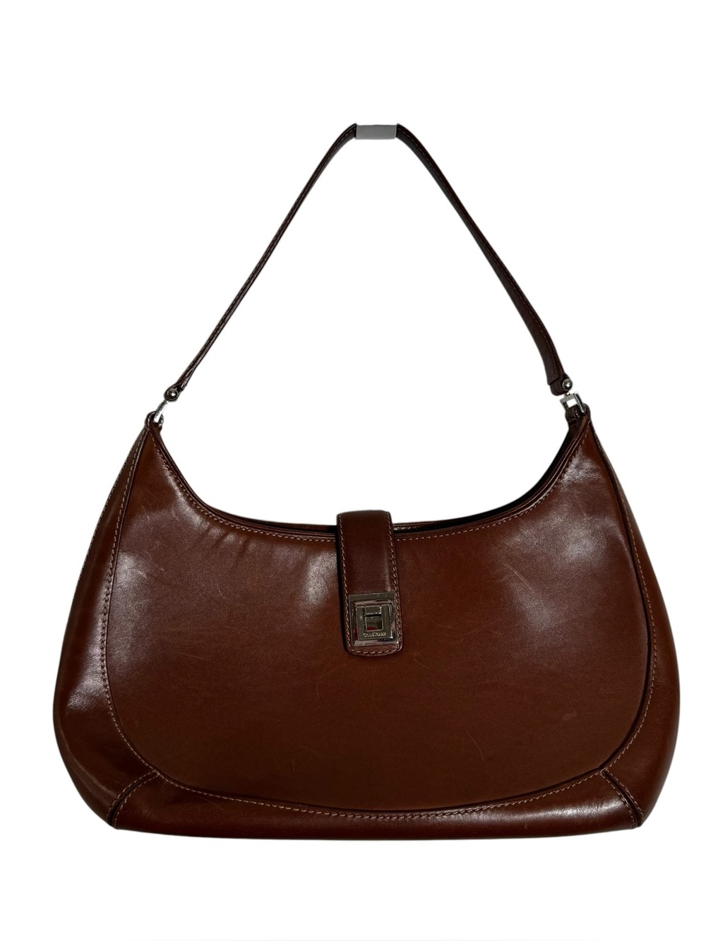 Cole Haan Brown Leather Y2K Shoulder Bag East West Baguette Purse